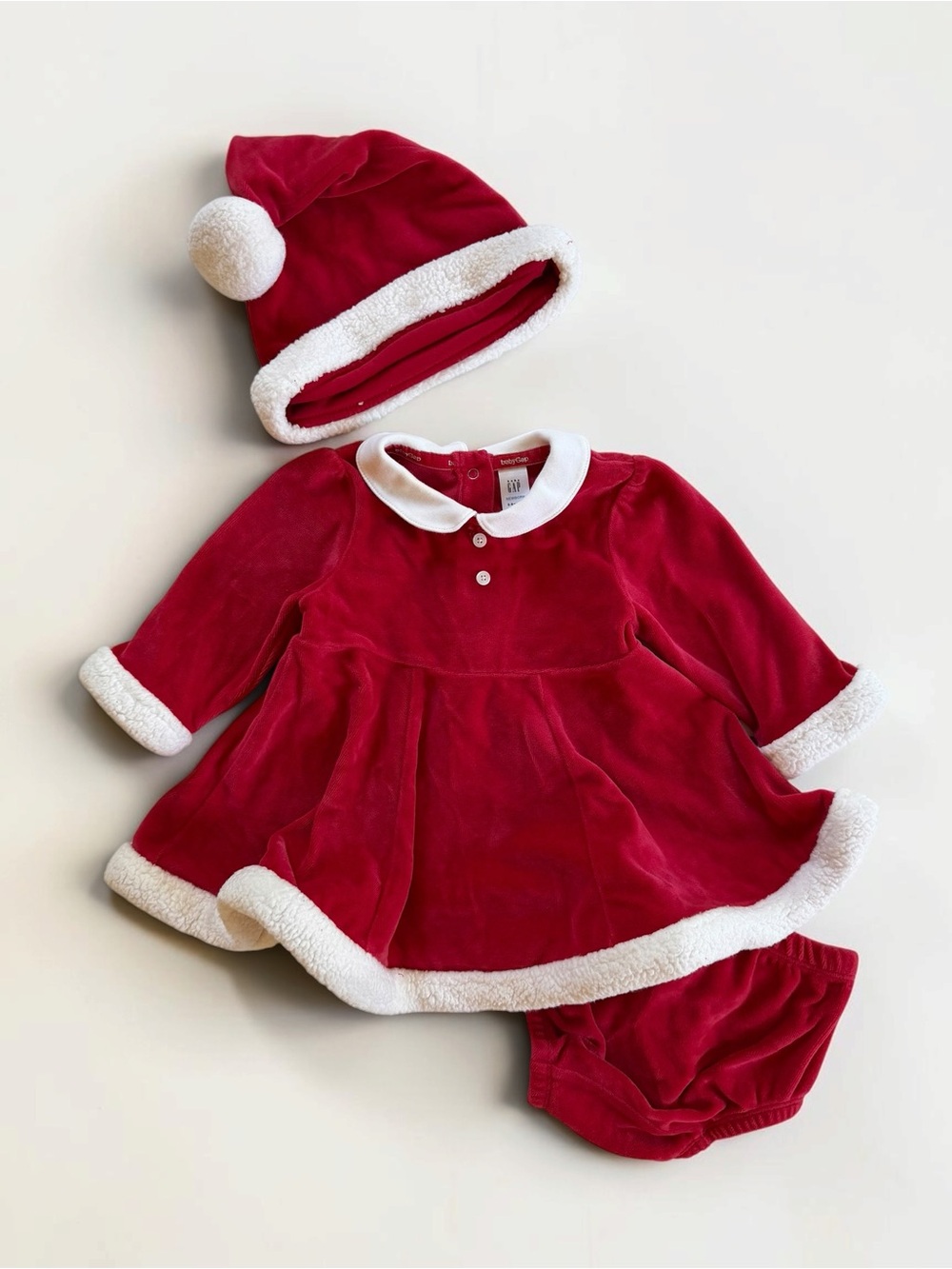 GAP EUC 3PC Velour Christmas Santa Dress Bloomers & Hat Set